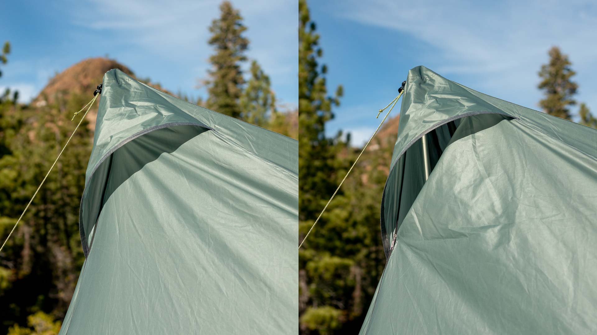 Tarptent ProTrek 雙向拉鍊設計，展示頂部開啟通風與靈活調節功能。